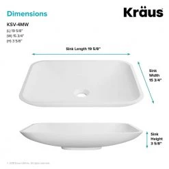 KRAUS Natura Rectangle Solid Surface Vessel Sink in White -Bathroom Sinks Sales white kraus vessel sinks ksv 4mw 77 1000