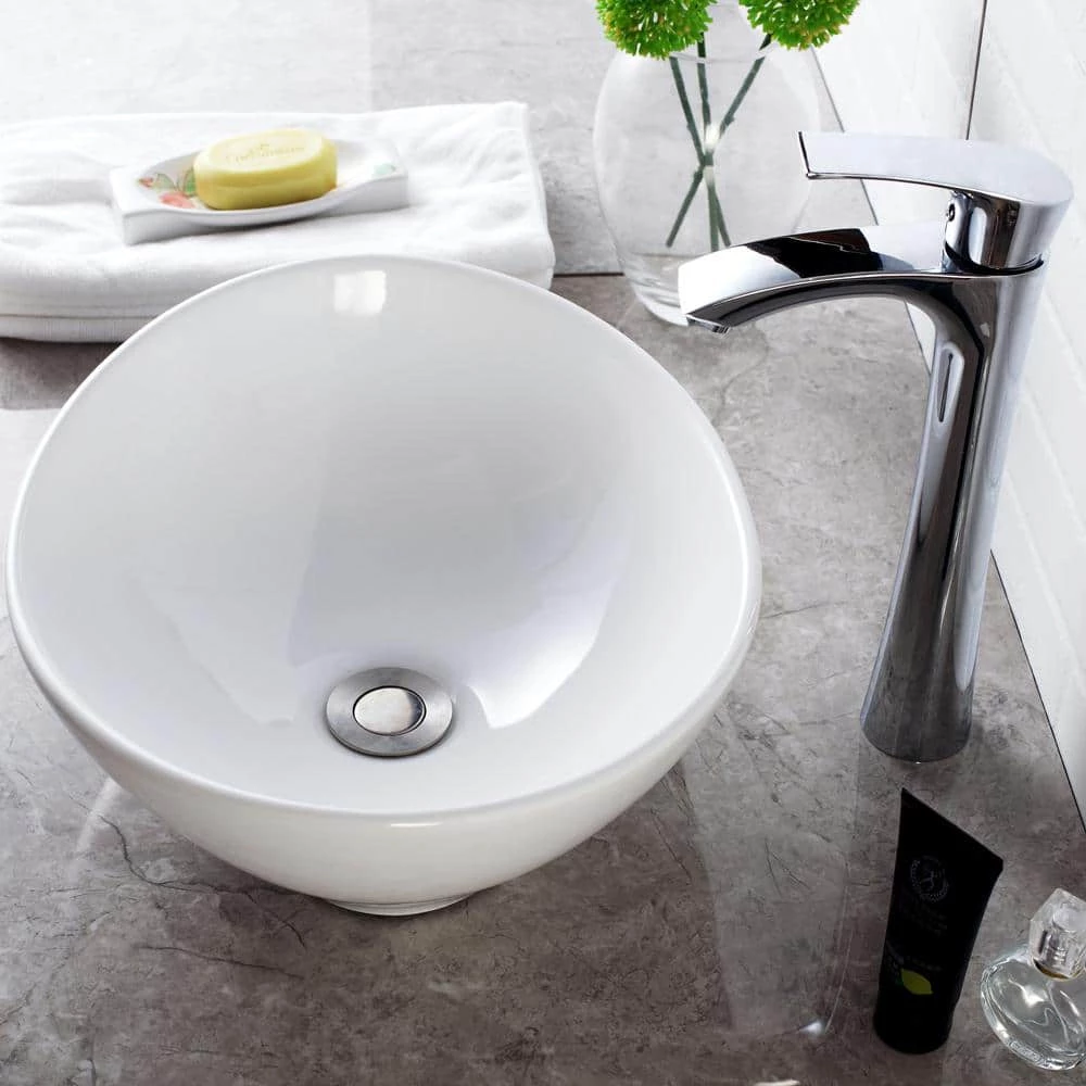 LORDEAR 16 in. x 13 in. Porcelain Vessel Sink Egg Shape Bathroom Ceramic Oval Vanity Art Basin Modern in White 6 LORDEAR 16 in. x 13 in. Porcelain Vessel Sink Egg Shape Bathroom Ceramic Oval Vanity Art Basin Modern in White - Image 4