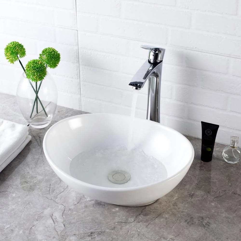 LORDEAR 16 in. x 13 in. Porcelain Vessel Sink Egg Shape Bathroom Ceramic Oval Vanity Art Basin Modern in White 7 LORDEAR 16 in. x 13 in. Porcelain Vessel Sink Egg Shape Bathroom Ceramic Oval Vanity Art Basin Modern in White - Image 5