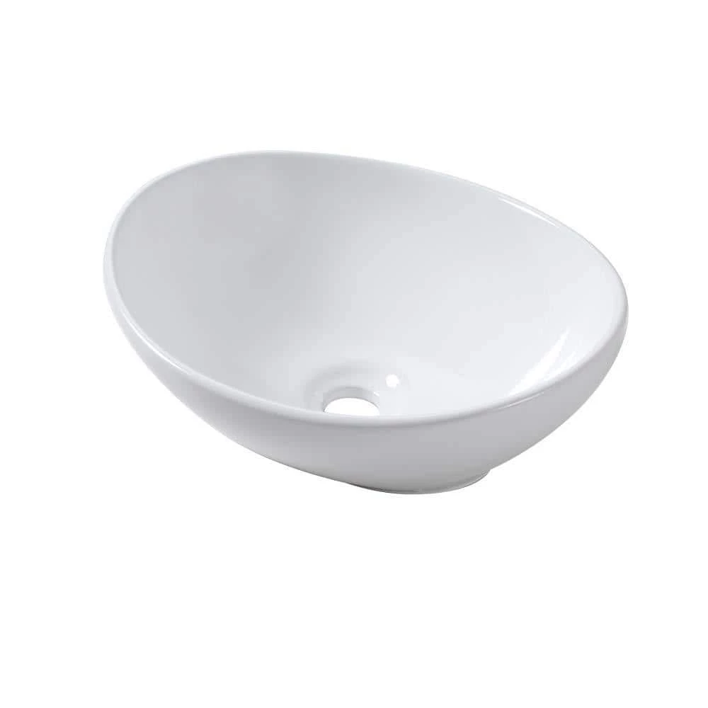 LORDEAR 16 in. x 13 in. Porcelain Vessel Sink Egg Shape Bathroom Ceramic Oval Vanity Art Basin Modern in White 3 LORDEAR 16 in. x 13 in. Porcelain Vessel Sink Egg Shape Bathroom Ceramic Oval Vanity Art Basin Modern in White