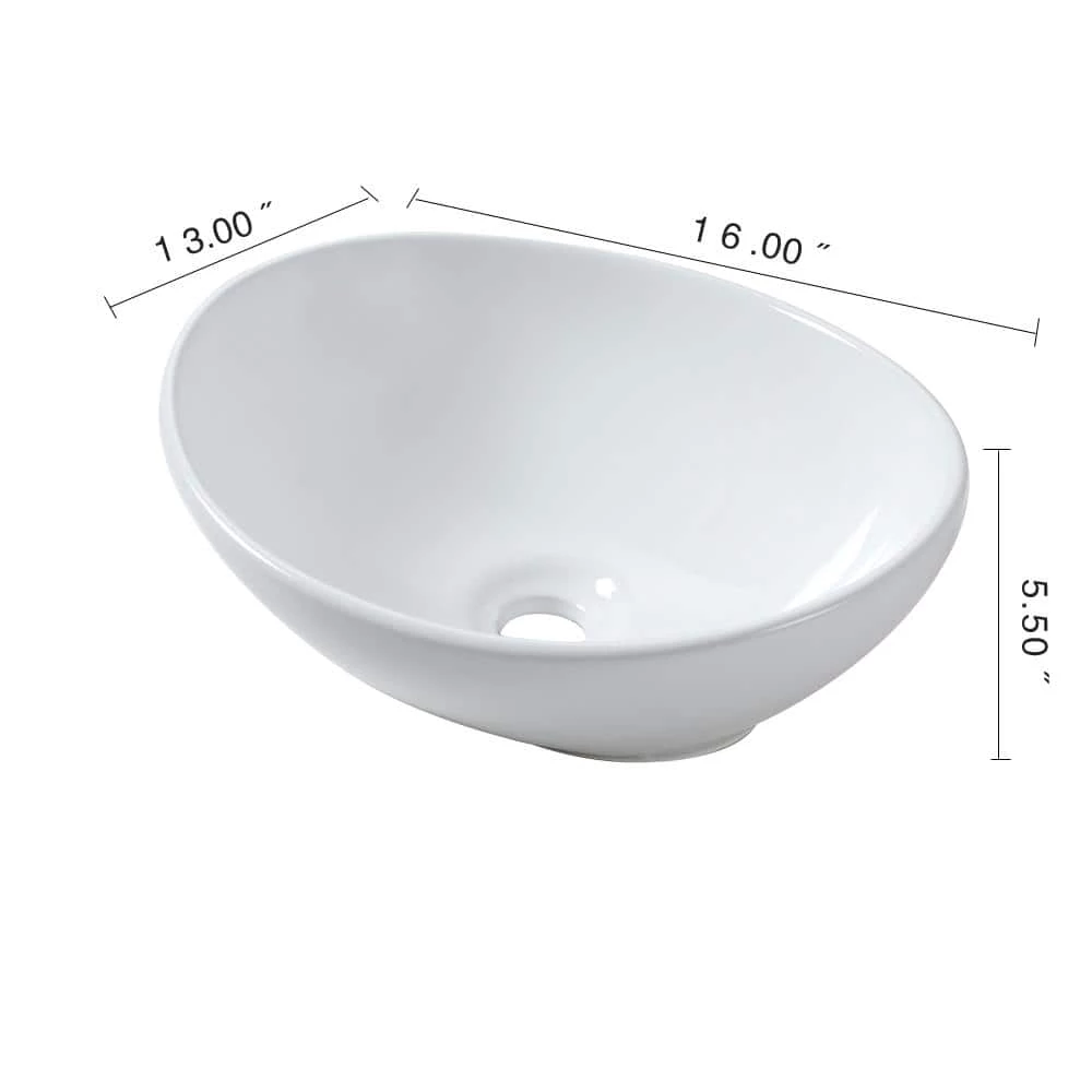 LORDEAR 16 in. x 13 in. Porcelain Vessel Sink Egg Shape Bathroom Ceramic Oval Vanity Art Basin Modern in White 9 LORDEAR 16 in. x 13 in. Porcelain Vessel Sink Egg Shape Bathroom Ceramic Oval Vanity Art Basin Modern in White - Image 7