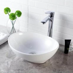 LORDEAR 16 in. x 13 in. Porcelain Vessel Sink Egg Shape Bathroom Ceramic Oval Vanity Art Basin Modern in White 14 LORDEAR 16 in. x 13 in. Porcelain Vessel Sink Egg Shape Bathroom Ceramic Oval Vanity Art Basin Modern in White -Bathroom Sinks Sales white lordear vessel sinks hmp18003 fa 1000