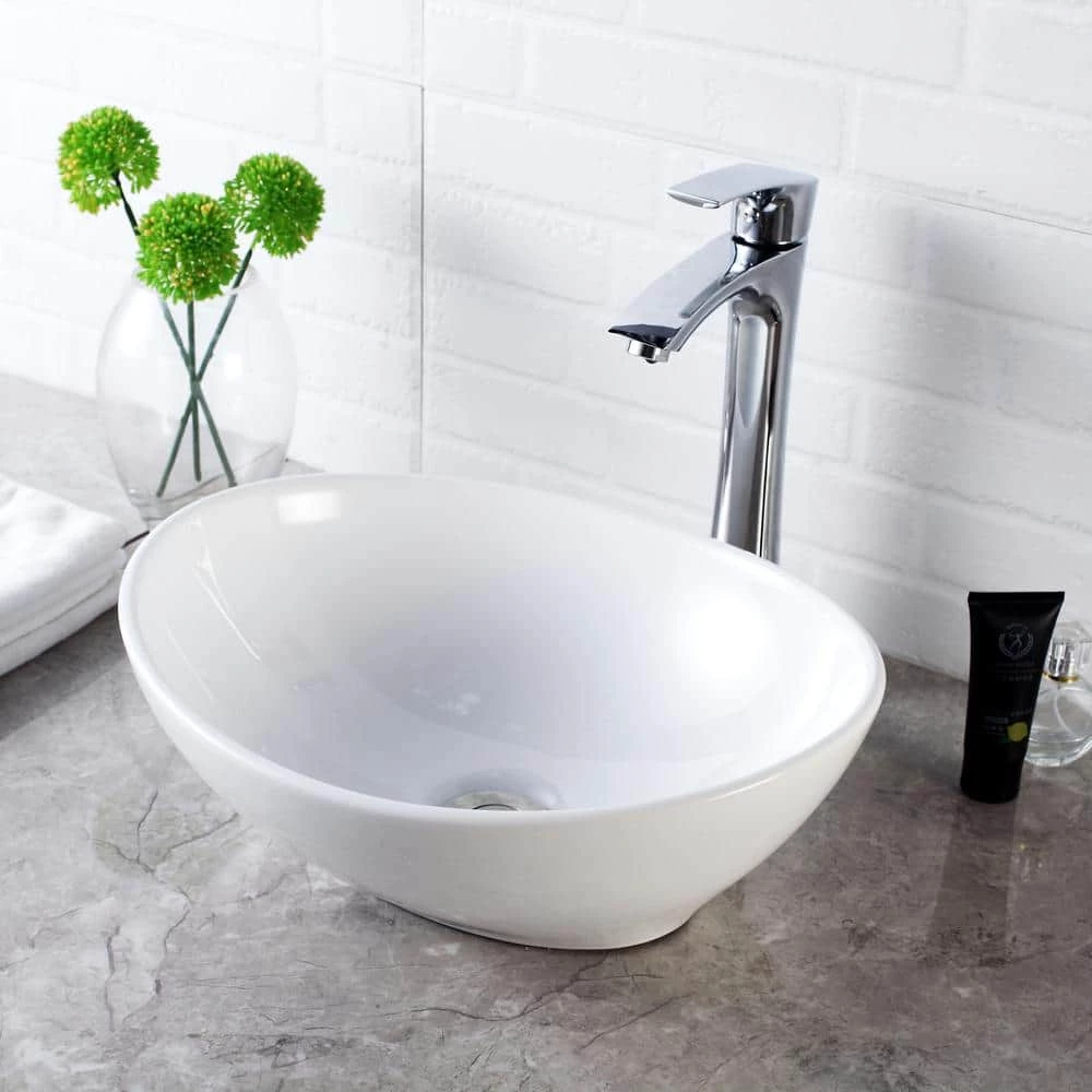 LORDEAR 16 in. x 13 in. Porcelain Vessel Sink Egg Shape Bathroom Ceramic Oval Vanity Art Basin Modern in White 8 LORDEAR 16 in. x 13 in. Porcelain Vessel Sink Egg Shape Bathroom Ceramic Oval Vanity Art Basin Modern in White - Image 6
