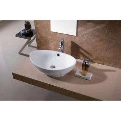 LUXIER Oval Bathroom Ceramic Vessel Sink Art Basin in White -Bathroom Sinks Sales white luxier vessel sinks cs 004 4f 1000