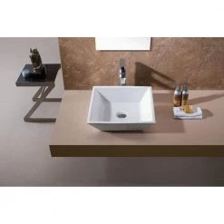 LUXIER Flat Square Bathroom Ceramic Vessel Sink Art Basin in White -Bathroom Sinks Sales white luxier vessel sinks cs 006 44 1000