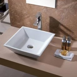 LUXIER Flat Square Bathroom Ceramic Vessel Sink Art Basin in White -Bathroom Sinks Sales white luxier vessel sinks cs 006 c3 1000