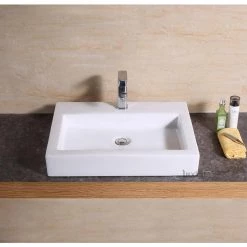 LUXIER Rectangular Bathroom Ceramic Vessel Sink Art Basin in White -Bathroom Sinks Sales white luxier vessel sinks cs 021 4f 1000