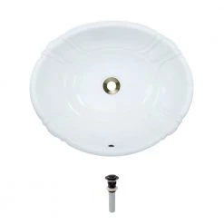 MR Direct Dual-Mount Porcelain Bathroom Sink in White with Pop-Up Drain in Antique Bronze