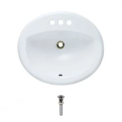 MR Direct Overmount Porcelain Bathroom Sink in White with Pop-Up Drain in Brushed Nickel