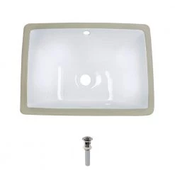 MR Direct Undermount Porcelain Bathroom Sink in White with Pop-Up Drain in Brushed Nickel