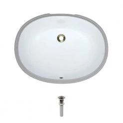 MR Direct Undermount Porcelain Bathroom Sink in White with Pop-Up Drain in Brushed Nickel
