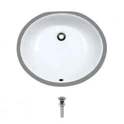 MR Direct Undermount Porcelain Bathroom Sink in White with Pop-Up Drain in Chrome
