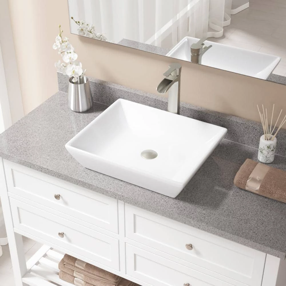 MR Direct Porcelain Vessel Sink in White with 731 Faucet and Pop-Up Drain in Brushed Nickel 4 MR Direct Porcelain Vessel Sink in White with 731 Faucet and Pop-Up Drain in Brushed Nickel - Image 2