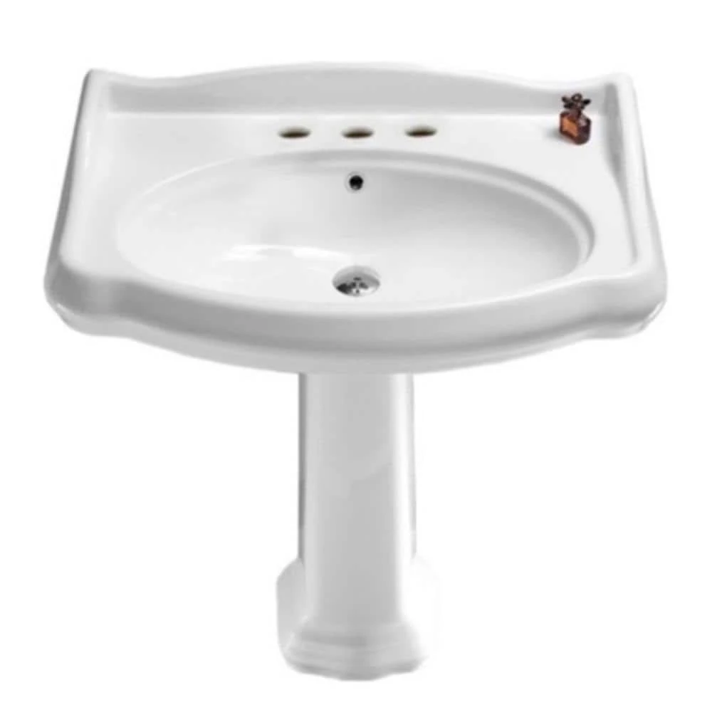 Nameeks Traditional Pedestal Sink in White with 3 Faucet Holes 3 Nameeks Traditional Pedestal Sink in White with 3 Faucet Holes