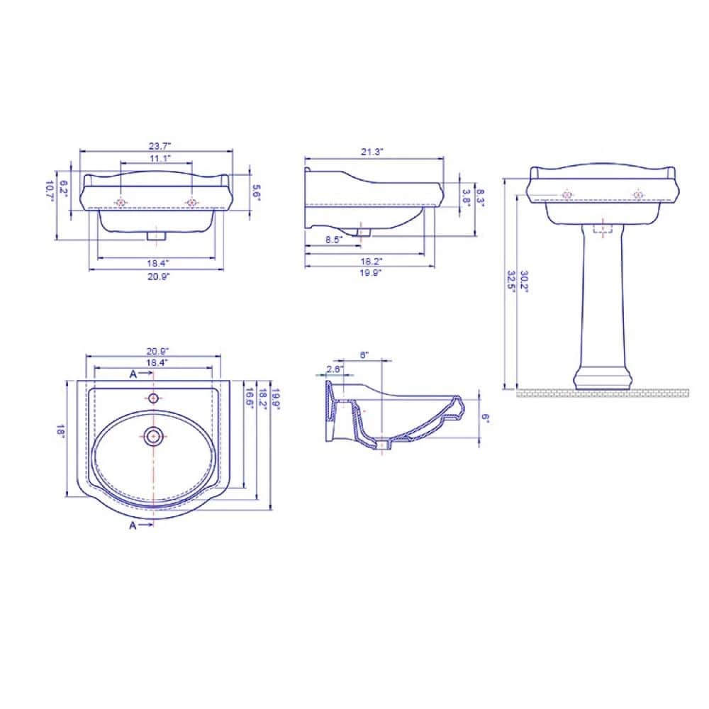 Nameeks Traditional Pedestal Sink in White with 3 Faucet Holes 4 Nameeks Traditional Pedestal Sink in White with 3 Faucet Holes - Image 2