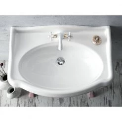 Nameeks Traditional Wall Mounted Bathroom Sink in White -Bathroom Sinks Sales white nameeks wall mount sinks cerastyle 030300 u one hole 4f 1000