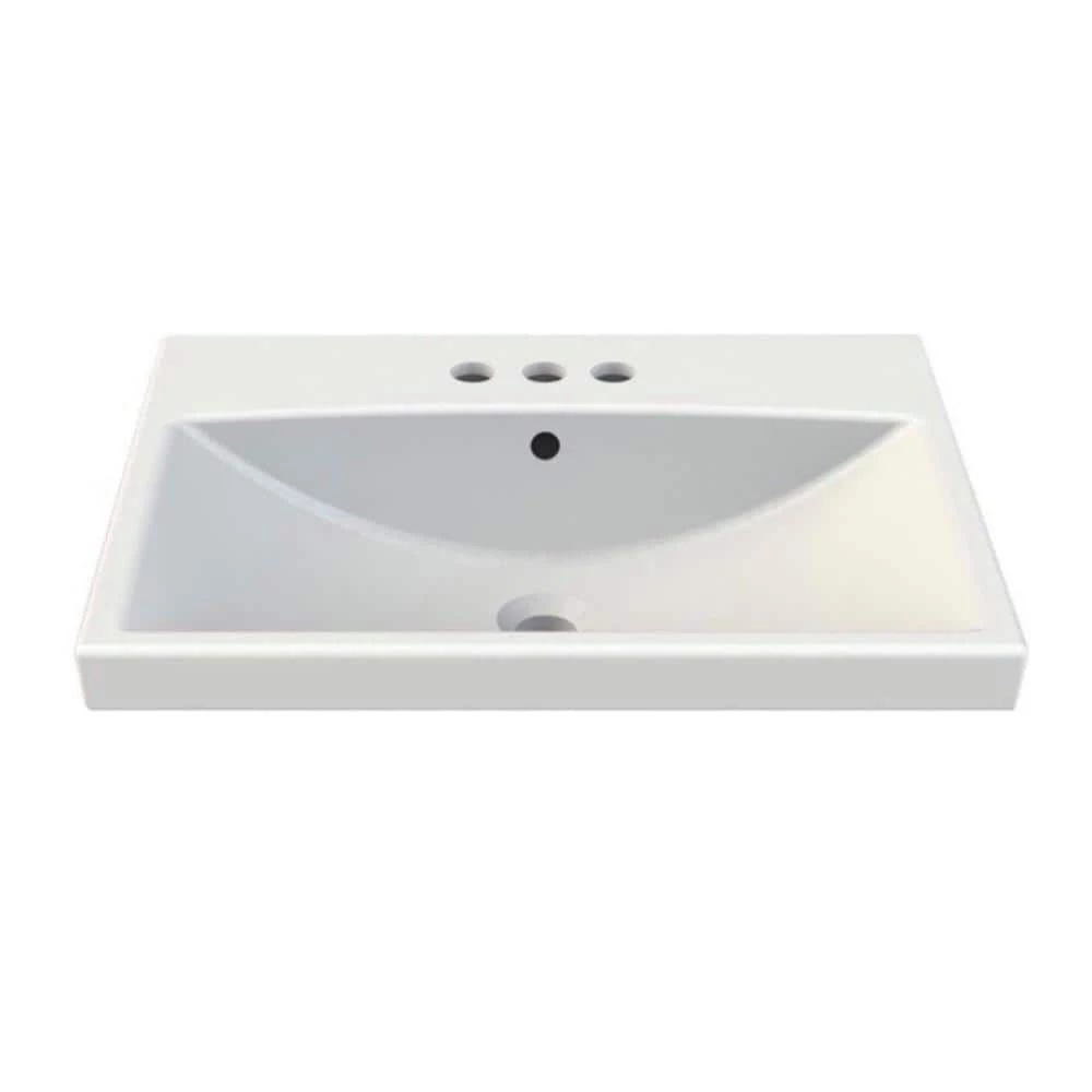 Nameeks Elite Wall Mounted Bathroom Sink in White with 3 Faucet Holes 3 Nameeks Elite Wall Mounted Bathroom Sink in White with 3 Faucet Holes