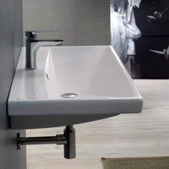 Nameeks Elite Wall Mounted Bathroom Sink in White -Bathroom Sinks Sales white nameeks wall mount sinks cerastyle 032200 u one hole 4f 1000