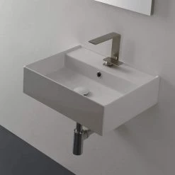 Nameeks Teorema Wall Mounted Bathroom Sink in White -Bathroom Sinks Sales white nameeks wall mount sinks scarabeo 5111 one hole 4f 1000