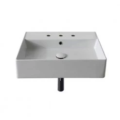 Nameeks Teorema Wall Mounted Vessel Bathroom Sink in White with 3 Faucet Holes