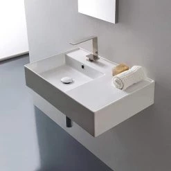 Nameeks Teorema Wall Mounted Bathroom Sink in White -Bathroom Sinks Sales white nameeks wall mount sinks scarabeo 5114 one hole c3 1000