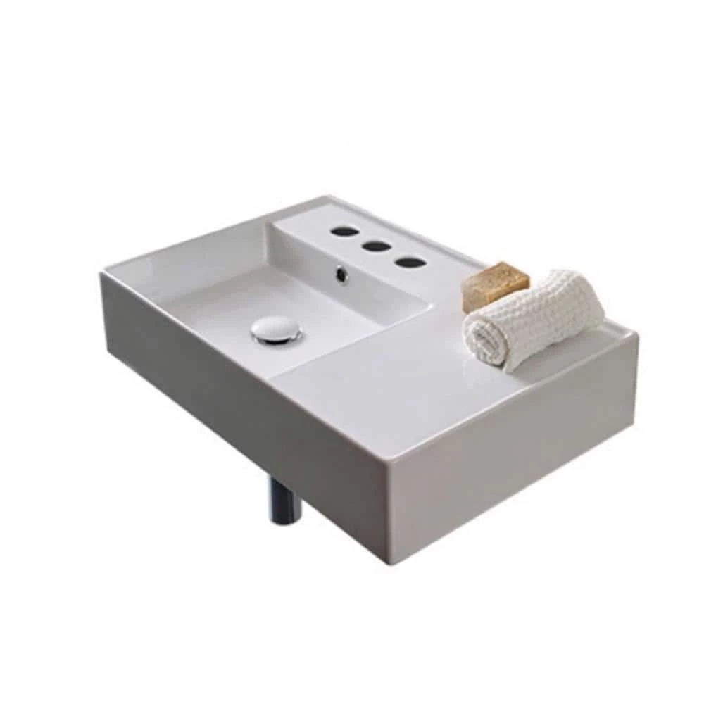 Nameeks Teorema Wall Mounted Vessel Bathroom Sink in White with 3 Faucet Holes 3 Nameeks Teorema Wall Mounted Vessel Bathroom Sink in White with 3 Faucet Holes