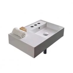 Nameeks Teorema Wall Mounted Vessel Bathroom Sink in White with 3 Faucet Holes