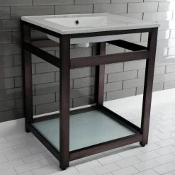 Kingston Brass 25 in. Ceramic Console Sink (4 in. in 3-Hole) with Stainless Steel Base in Oil Rubbed Bronze -Bathroom Sinks Sales white oil rubbed bronze kingston brass console sinks hvwp2522w4b5 31 1000