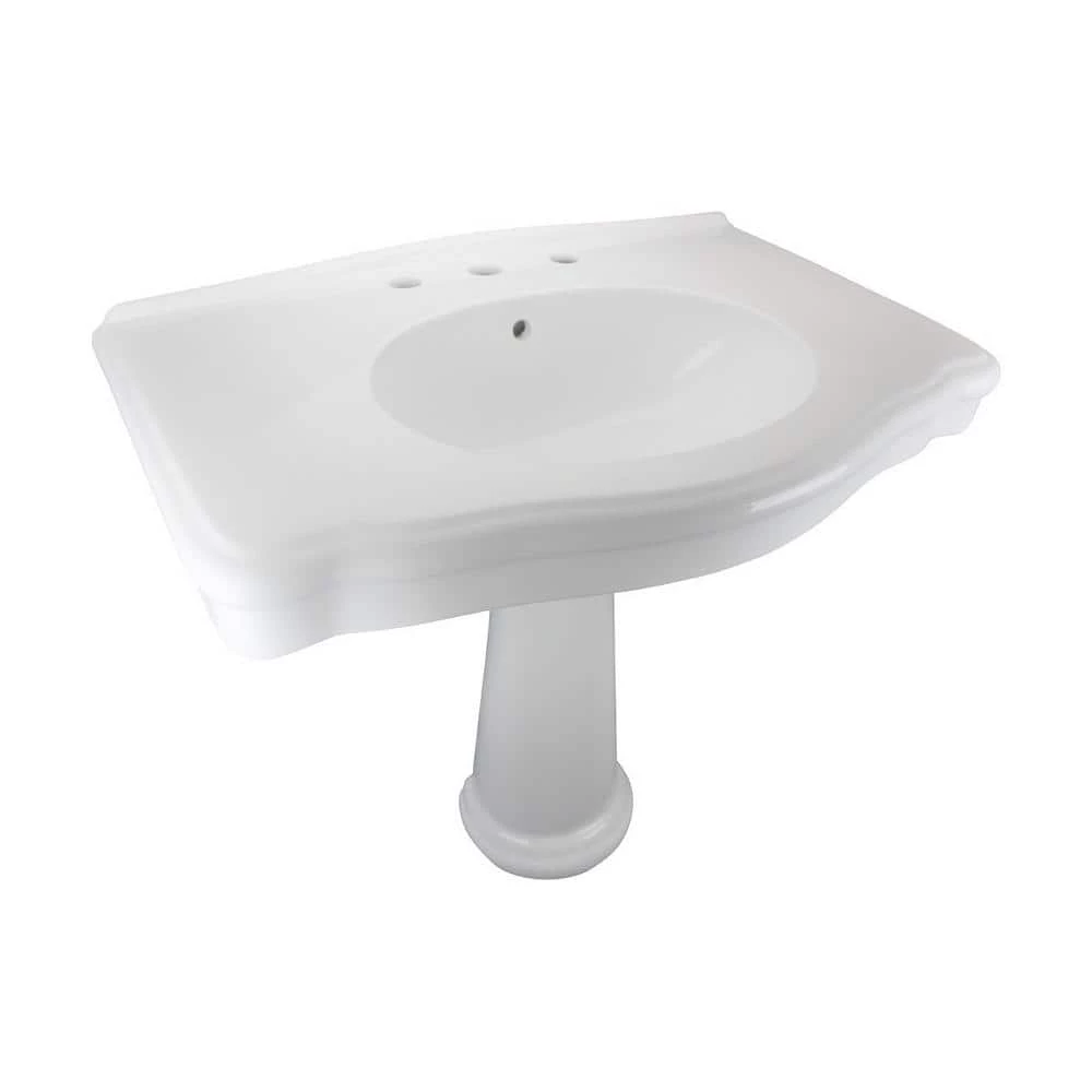 RENOVATORS SUPPLY MANUFACTURING Darbyshire 33-1/2 in. Pedestal Combo Bathroom Sink in White with Overflow 3 RENOVATORS SUPPLY MANUFACTURING Darbyshire 33-1/2 in. Pedestal Combo Bathroom Sink in White with Overflow