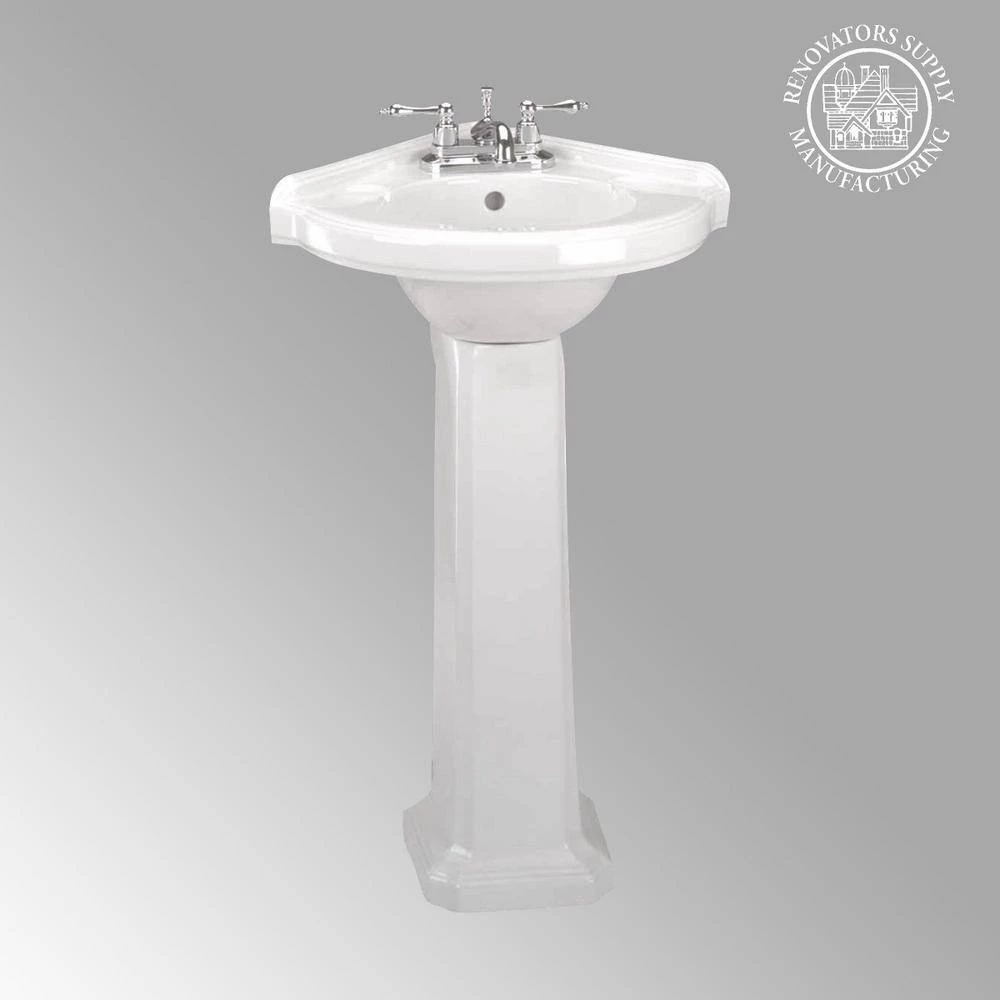 RENOVATORS SUPPLY MANUFACTURING Portsmouth 22 in. Corner Pedestal Combo Bathroom Sink in White with Overflow 8 RENOVATORS SUPPLY MANUFACTURING Portsmouth 22 in. Corner Pedestal Combo Bathroom Sink in White with Overflow - Image 6