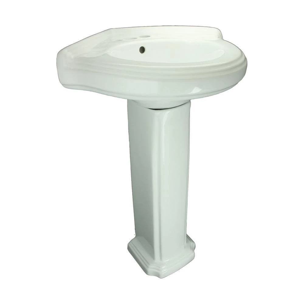 RENOVATORS SUPPLY MANUFACTURING Portsmouth 22 in. Corner Pedestal Combo Bathroom Sink in White with Overflow 4 RENOVATORS SUPPLY MANUFACTURING Portsmouth 22 in. Corner Pedestal Combo Bathroom Sink in White with Overflow - Image 2