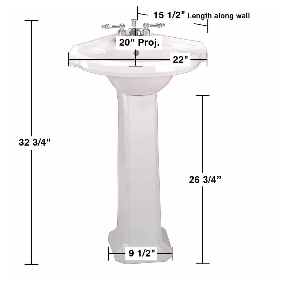 RENOVATORS SUPPLY MANUFACTURING Portsmouth 22 in. Corner Pedestal Combo Bathroom Sink in White with Overflow 6 RENOVATORS SUPPLY MANUFACTURING Portsmouth 22 in. Corner Pedestal Combo Bathroom Sink in White with Overflow - Image 4