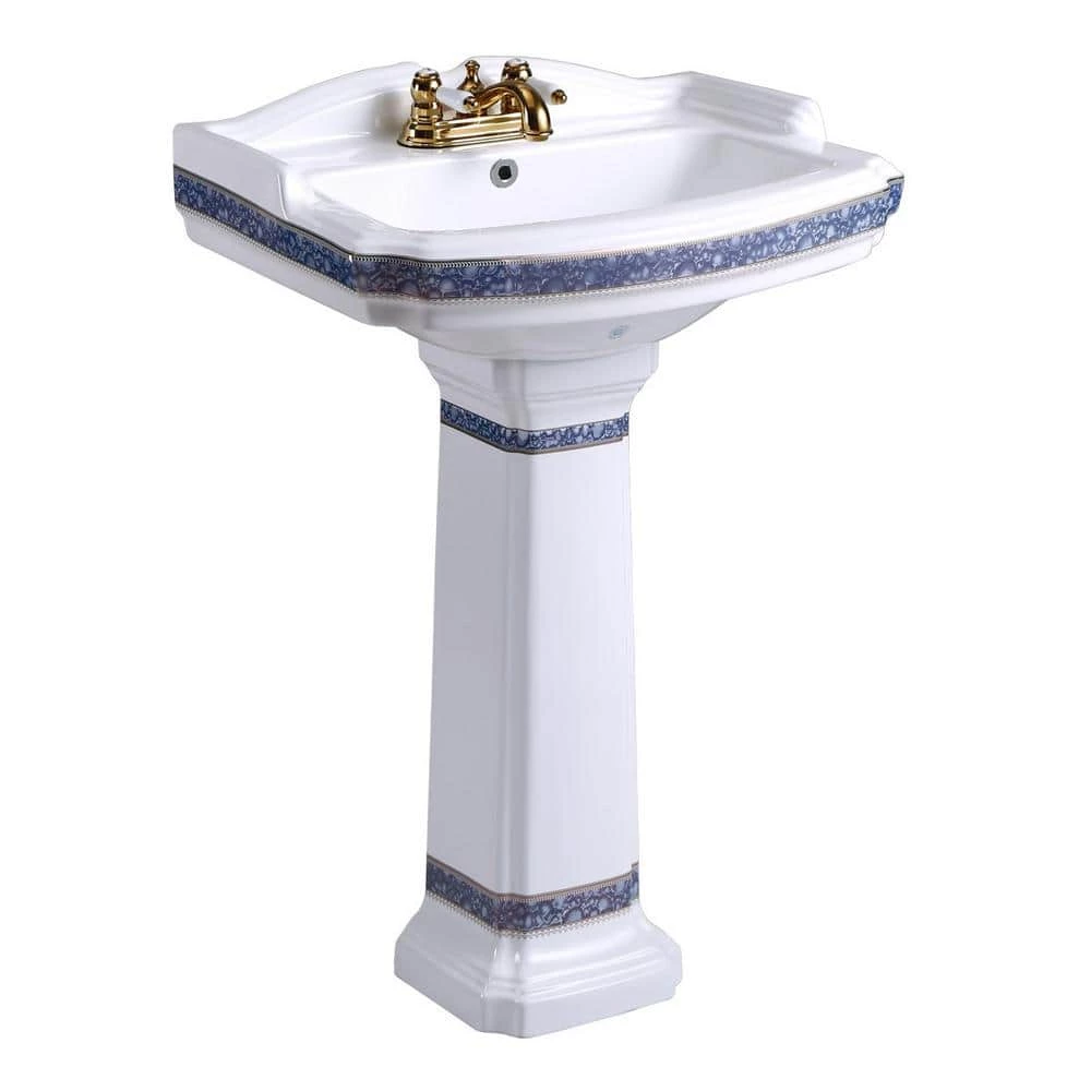RENOVATORS SUPPLY MANUFACTURING India Reserve 22-7/8 in. Pedestal Combo Bathroom Sink in White Vessel Sink Basin with Blue and Gold Design Overflow 3 RENOVATORS SUPPLY MANUFACTURING India Reserve 22-7/8 in. Pedestal Combo Bathroom Sink in White Vessel Sink Basin with Blue and Gold Design Overflow