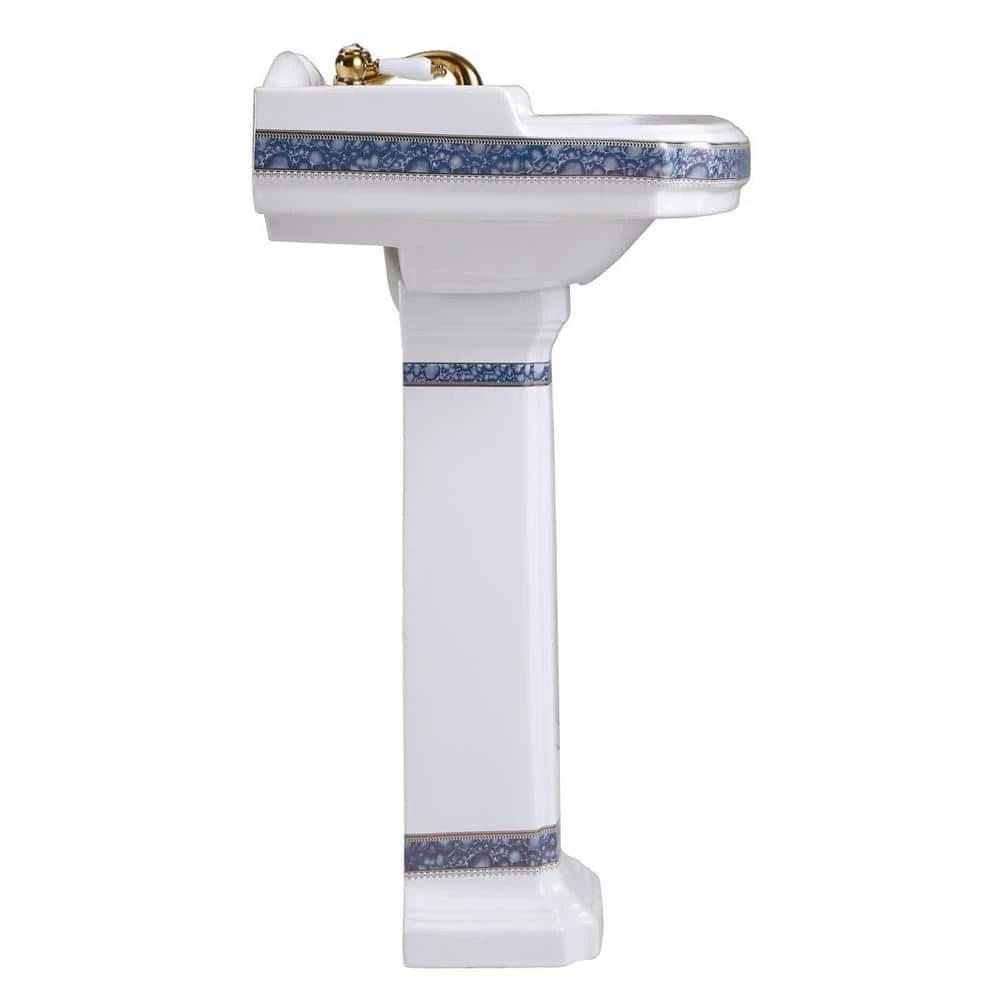 RENOVATORS SUPPLY MANUFACTURING India Reserve 22-7/8 in. Pedestal Combo Bathroom Sink in White Vessel Sink Basin with Blue and Gold Design Overflow 4 RENOVATORS SUPPLY MANUFACTURING India Reserve 22-7/8 in. Pedestal Combo Bathroom Sink in White Vessel Sink Basin with Blue and Gold Design Overflow - Image 2