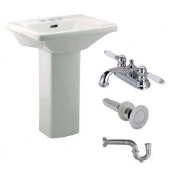 RENOVATORS SUPPLY MANUFACTURING WeeWash 21-1/2 in. H Child Pedestal Combo Bathroom Sink in White with Faucet, Drain and P-Trap