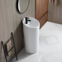 Eridanus 39 in. Tall Round Ceramic Pedestal Sink and Base with Overflow and Pop-Up Drain -Bathroom Sinks Sales white pedestal sinks junxlp 090 new fa 1000