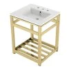 Kingston Brass 25 in. Ceramic Console Sink (8 in. in 3-Hole) with Stainless Steel Base in Polished Brass