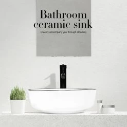 Puluomis White Ceramic Round Vessel Sink with Black Edges Design with Faucet Pop Up Drain Set -Bathroom Sinks Sales white puluomis vessel sinks us bg1010 31 1000