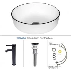 Puluomis White Ceramic Round Vessel Sink with Black Edges Design with Faucet Pop Up Drain Set -Bathroom Sinks Sales white puluomis vessel sinks us bg1010 fa 1000