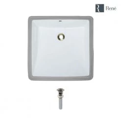 Rene Undermount Porcelain Bathroom Sink in White with Pop-Up Drain in Brushed Nickel -Bathroom Sinks Sales white rene undermount bathroom sinks r2 1003 w pud bn 40 1000