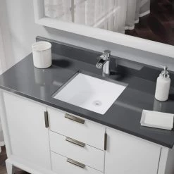 Rene Undermount Porcelain Bathroom Sink in White with Pop-Up Drain in Chrome