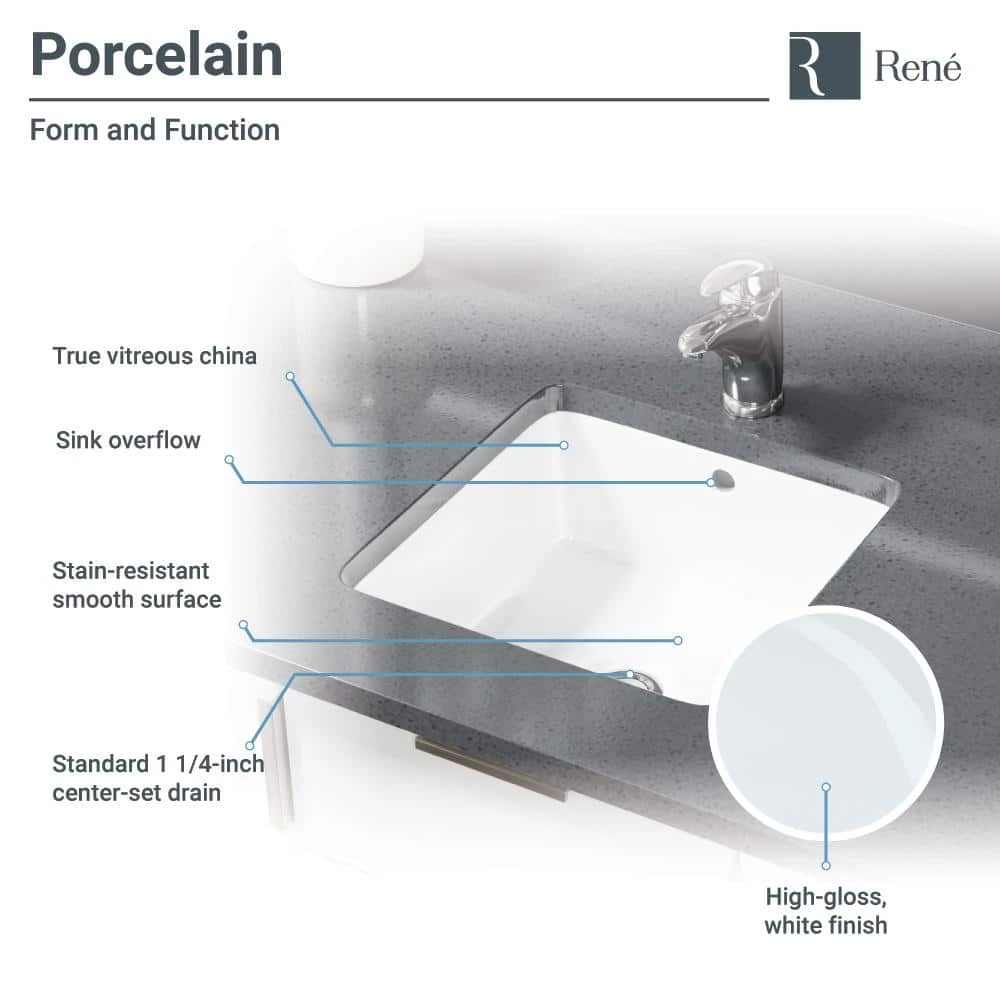 Rene 16 in. Undermount Bathroom Sink in White with Pop-Up Drain in Brushed Nickel 7 Rene 16 in. Undermount Bathroom Sink in White with Pop-Up Drain in Brushed Nickel - Image 5