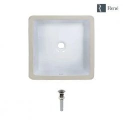 Rene 16 in. Undermount Bathroom Sink in White with Pop-Up Drain in Brushed Nickel