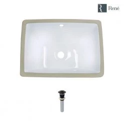 Rene 18.25 in. Undermount Bathroom Sink in White with Pop-Up Drain in Antique Bronze