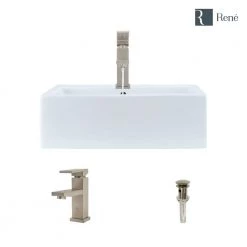 Rene Porcelain Vessel Sink in White with 7002 Faucet and Pop-Up Drain in Brushed Nickel 13 Rene Porcelain Vessel Sink in White with 7002 Faucet and Pop-Up Drain in Brushed Nickel -Bathroom Sinks Sales white rene vessel sinks r2 5018 w r9 7002 bn 40 1000
