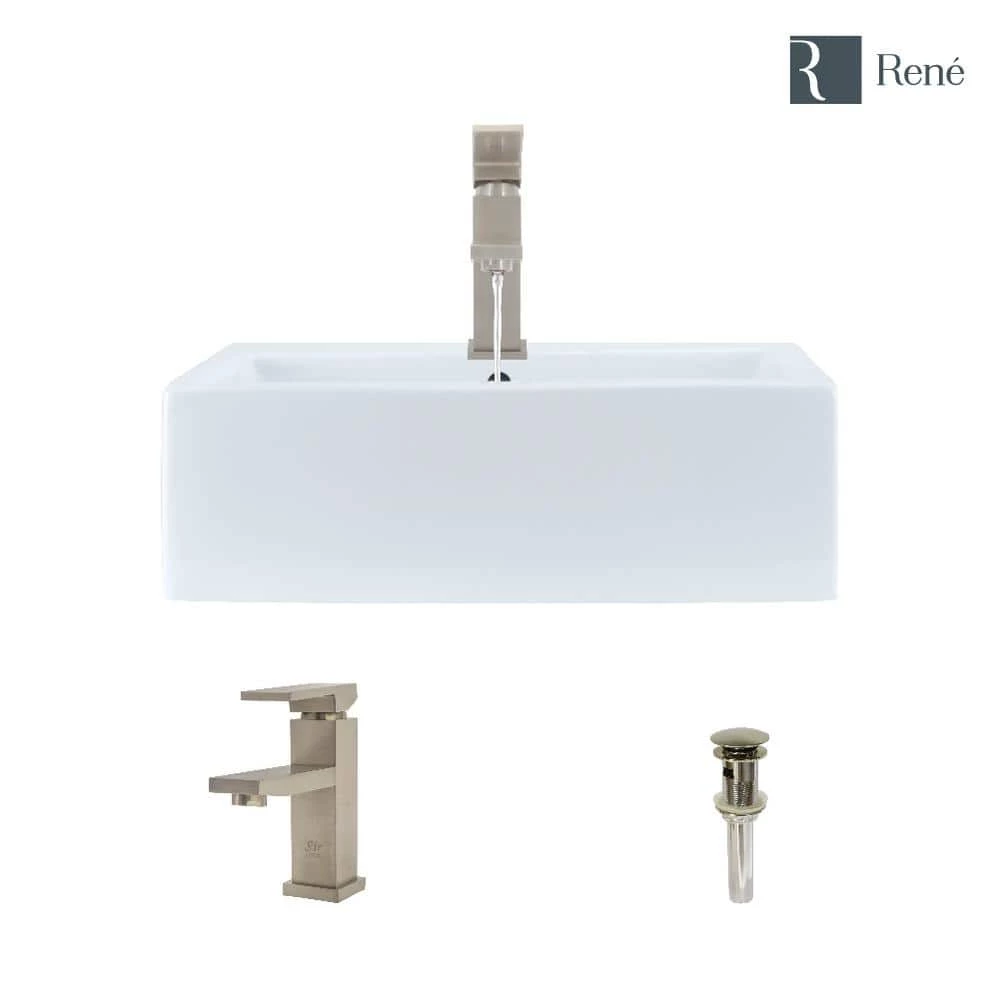 Rene Porcelain Vessel Sink in White with 7002 Faucet and Pop-Up Drain in Brushed Nickel 5 Rene Porcelain Vessel Sink in White with 7002 Faucet and Pop-Up Drain in Brushed Nickel - Image 3