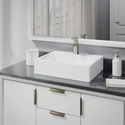 Rene Porcelain Vessel Sink in White with 7002 Faucet and Pop-Up Drain in Brushed Nickel
