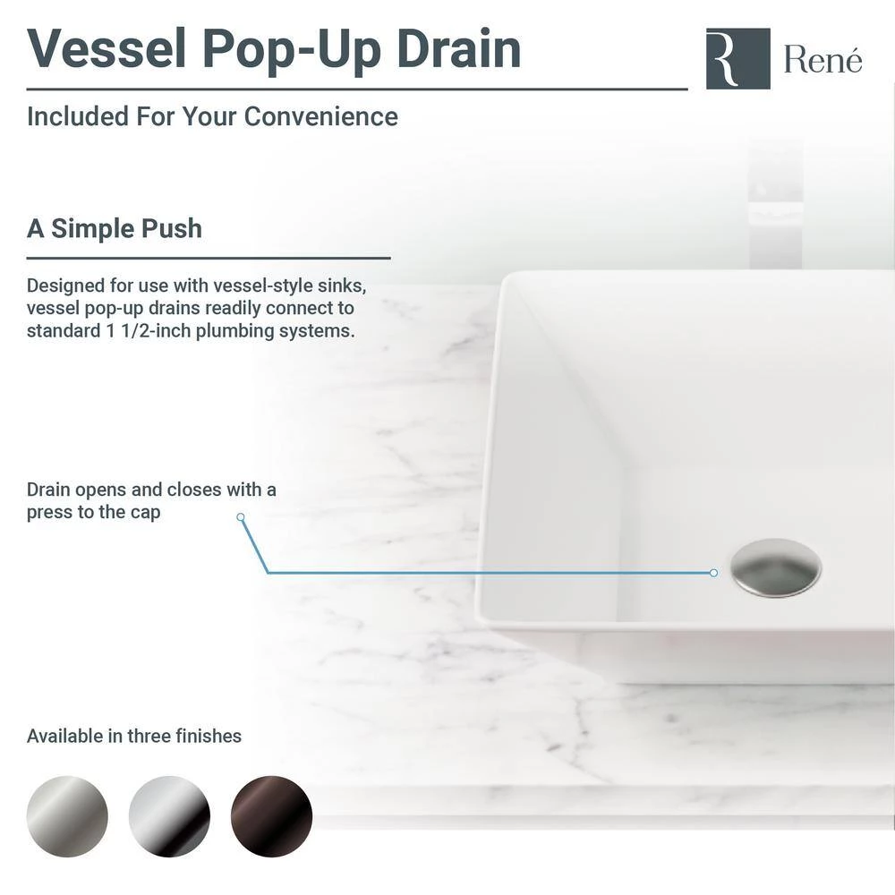 Rene Porcelain Vessel Sink in White with 7002 Faucet and Pop-Up Drain in Brushed Nickel 9 Rene Porcelain Vessel Sink in White with 7002 Faucet and Pop-Up Drain in Brushed Nickel - Image 7