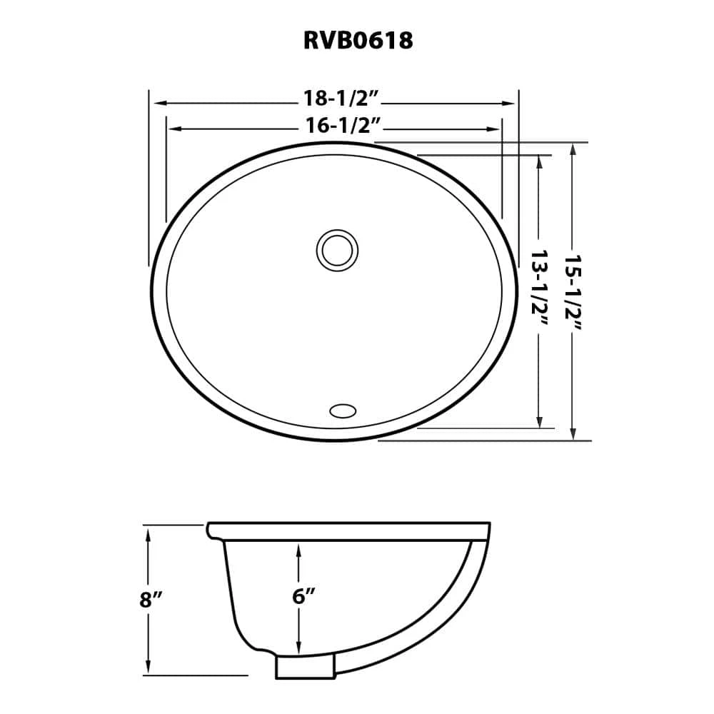 Ruvati 16 in. x 13 in. Oval Undermount Vanity Bathroom Porcelain Ceramic with Overflow in White 8 Ruvati 16 in. x 13 in. Oval Undermount Vanity Bathroom Porcelain Ceramic with Overflow in White - Image 6