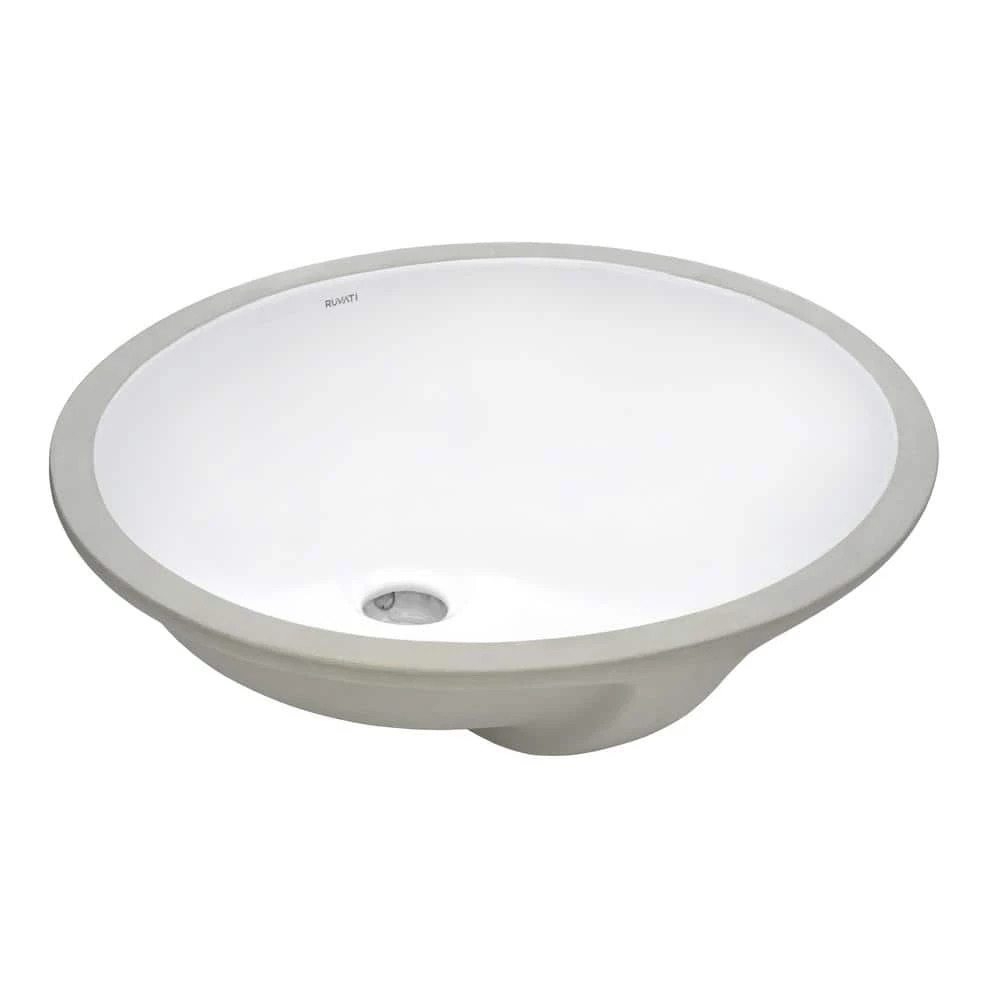 Ruvati 16 in. x 13 in. Oval Undermount Vanity Bathroom Porcelain Ceramic with Overflow in White 3 Ruvati 16 in. x 13 in. Oval Undermount Vanity Bathroom Porcelain Ceramic with Overflow in White